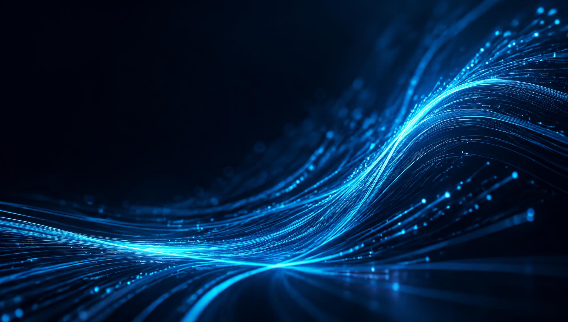Electric blue digital signal flowing across a dark background